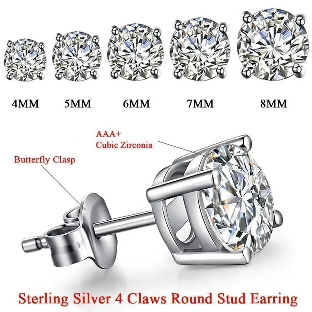 8MM S925 Sterling Silver CZ Stud Earrings for Women/Girl, US19251018